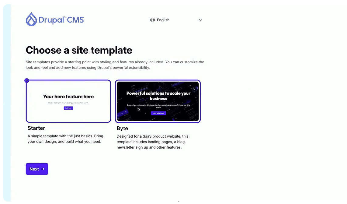Site templates will be available during the Drupal CMS 2.0 installation