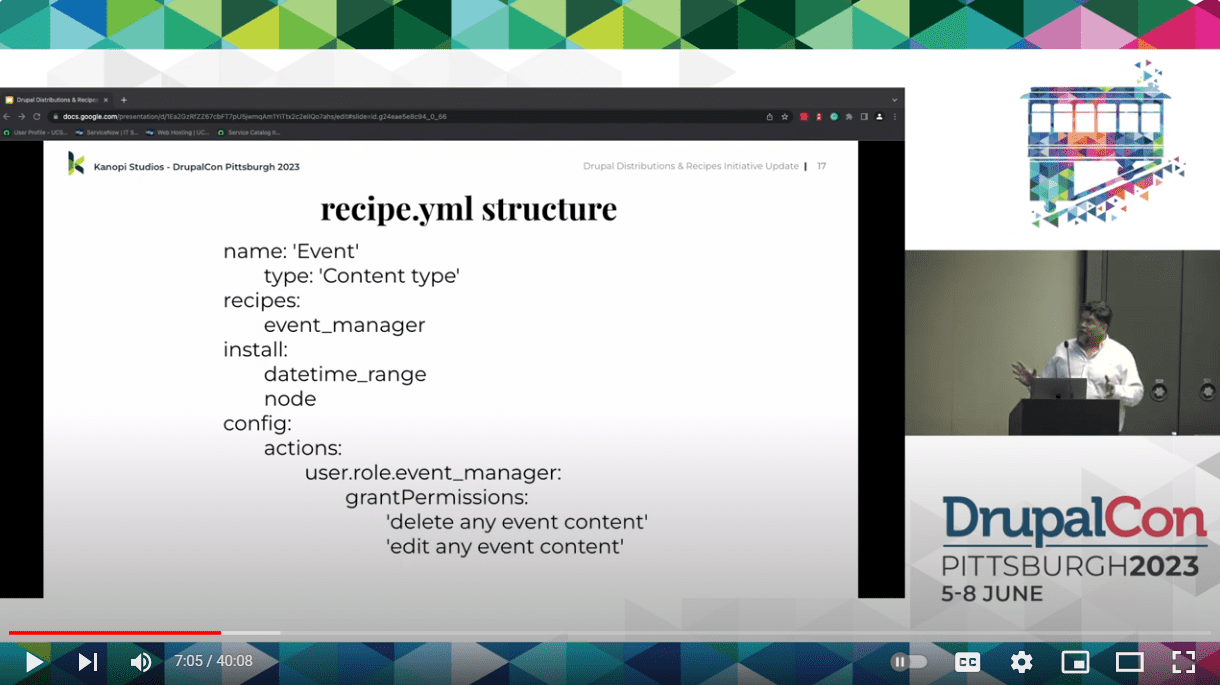 A slide by Jim Birch about the recipe.yml file structure.