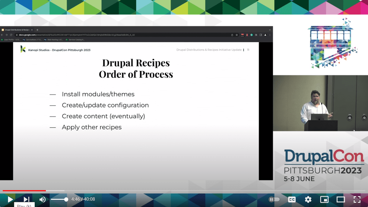 A slide by Jim Birch about how Drupal Recipes work.