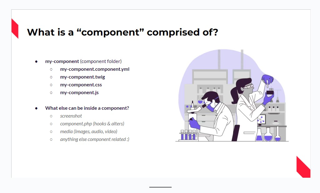 A slide from our internal workshop showing which files a SDC component can include