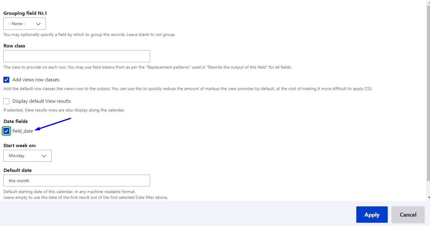 Specifying the date field to be used as the source.