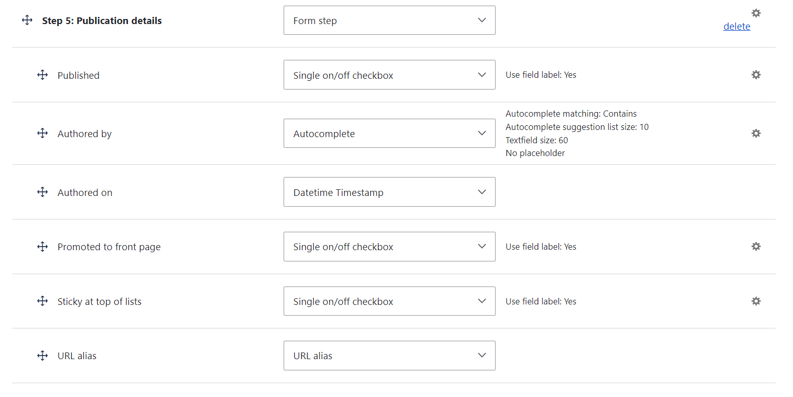 Step 5 of a multi-step form on the “Manage form display” tab