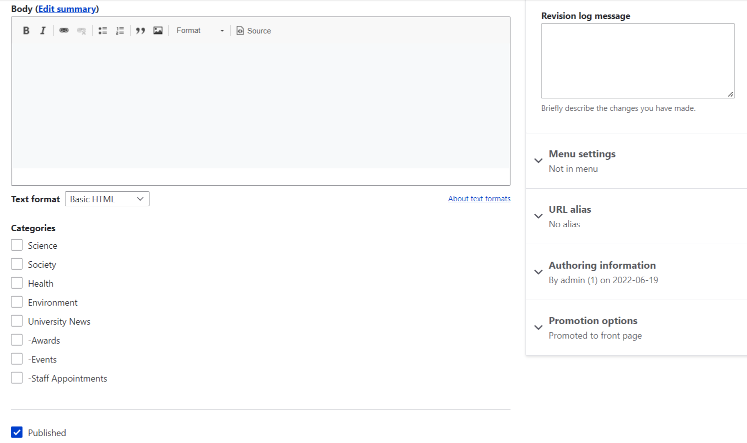 Taxonomy on the content editing form