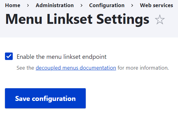 The UI to enable the menu Linkset endpoint in Drupal 10.1.