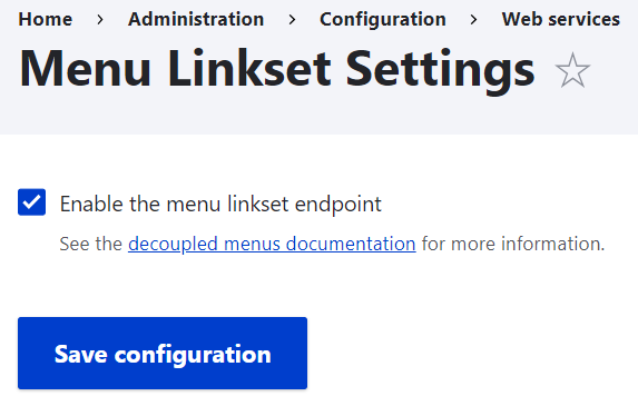 The UI to enable the menu Linkset endpoint in Drupal 10.1