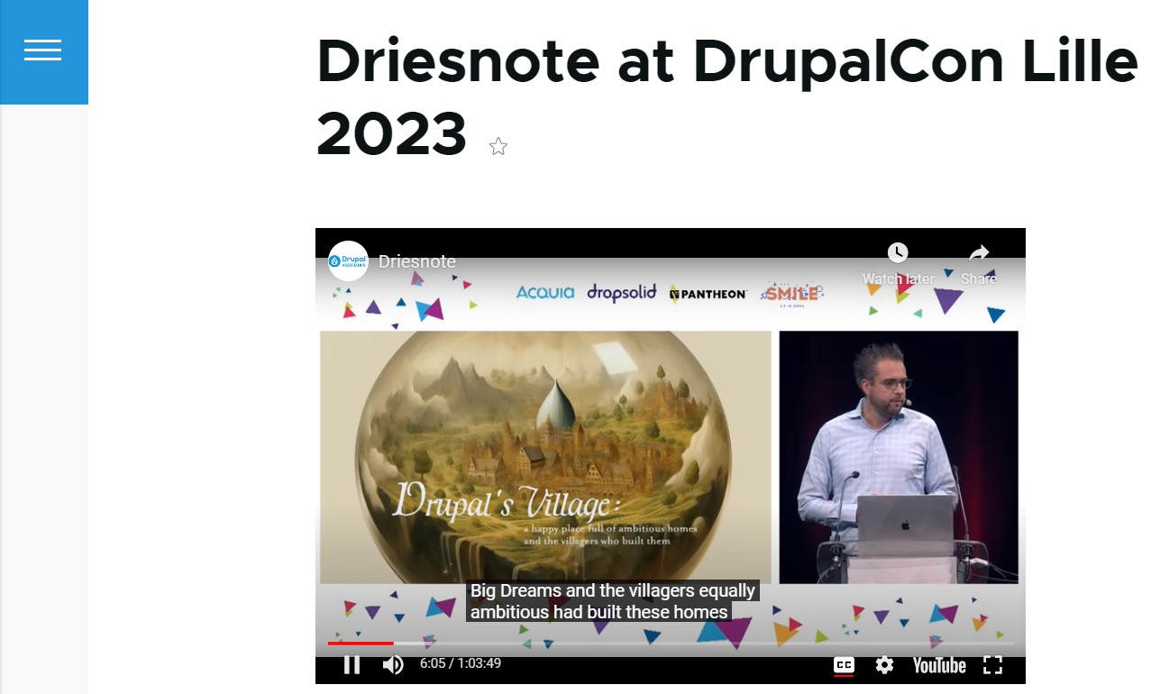 A YouTube video with captions embedded in Drupal’s CKEditor.