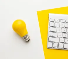 lightbulb next to keyboard