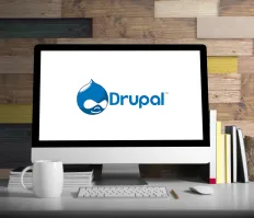 Drupal logo on a large display