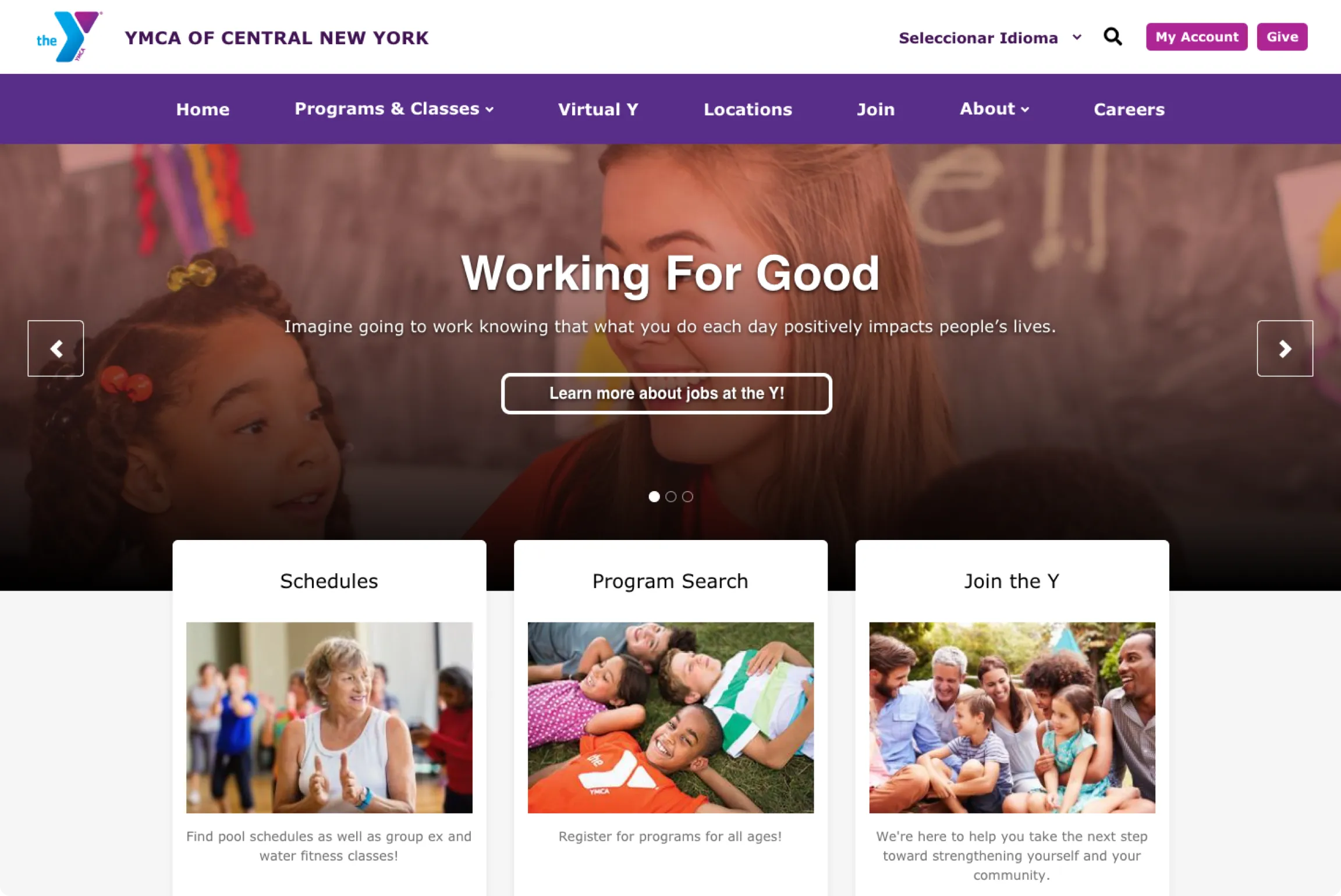 YMCA of Central New York desktop screen