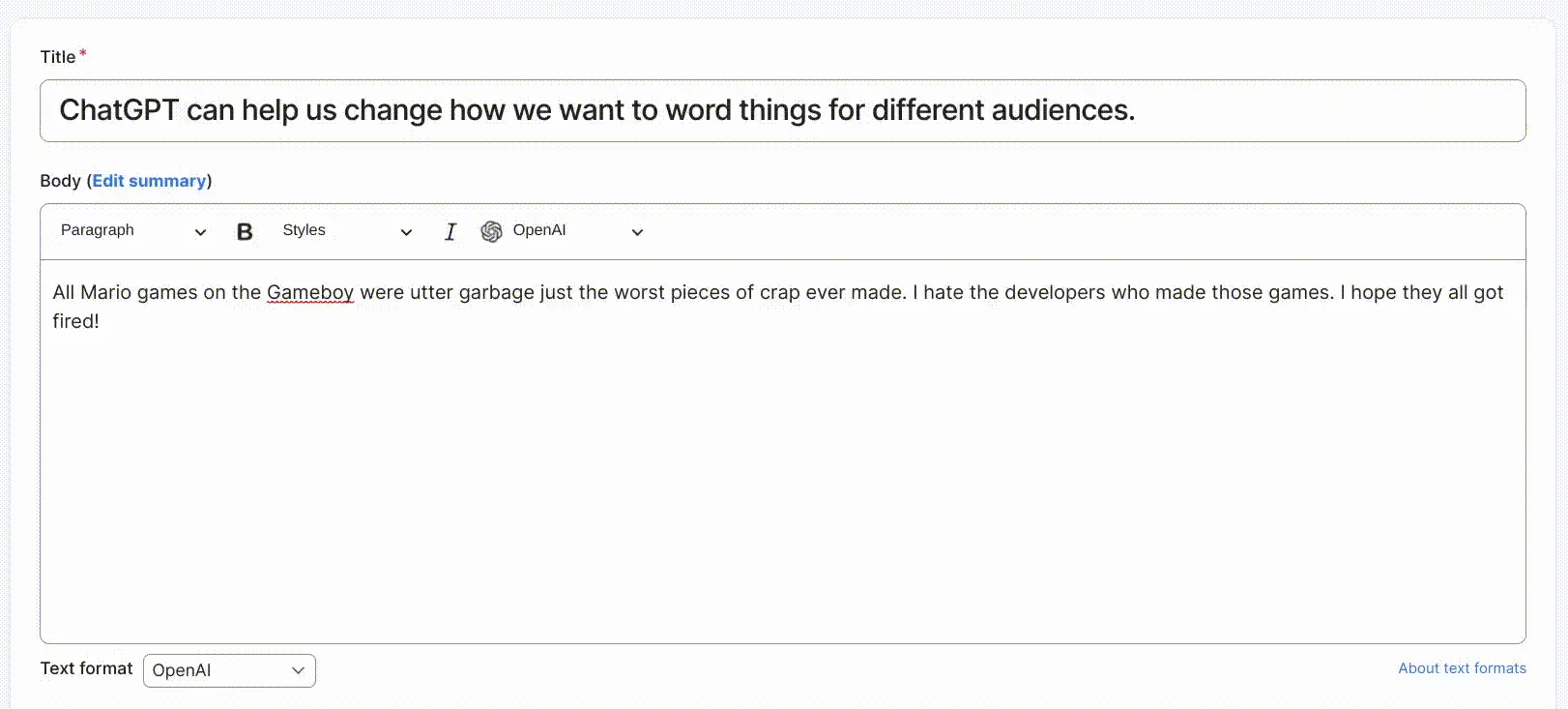 Adjusting the tone of content and translating it with AI in CKEditor