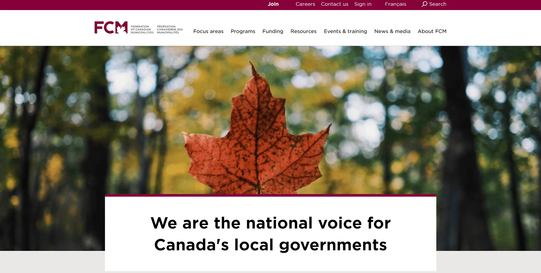 The FCM (Federation of Canadian Municipalities) website homepage features in our list