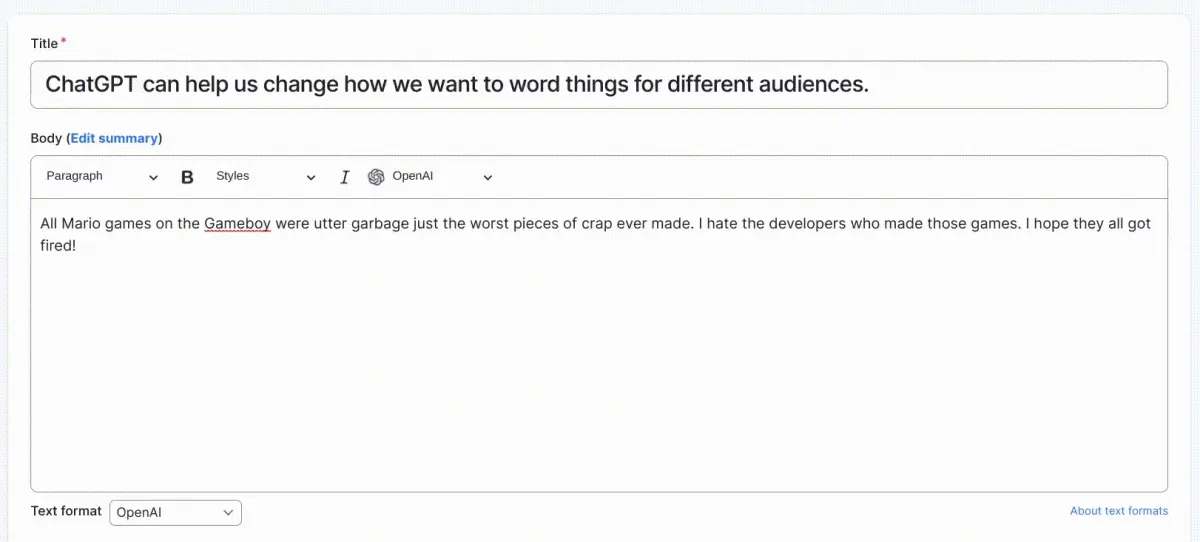 Adjusting the tone of content and translating it with AI in CKEditor