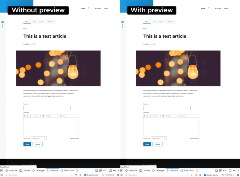 A demo of how BigPipe in Drupal 10.1 reduces page reflows