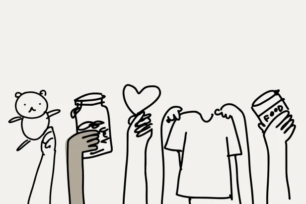 Illustration of hands holding up objects