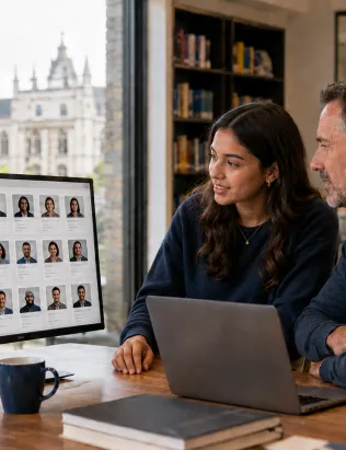 Prospective student and parent reviewing a staff directory on a website