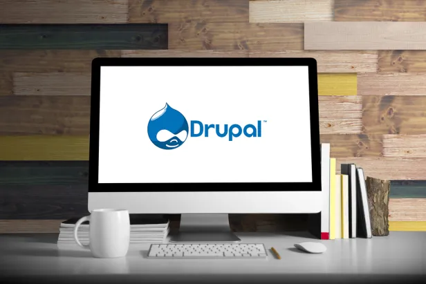 Drupal logo on a large display