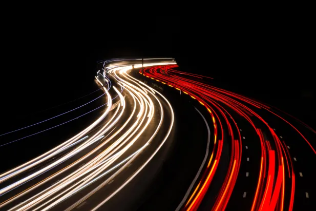 long exposure view of a road at night