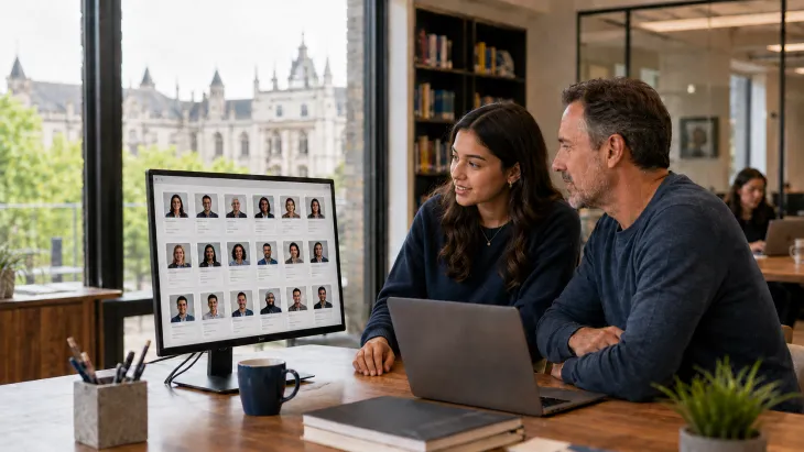 Prospective student and parent reviewing a staff directory on a website