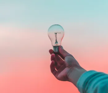 lightbulb held up to a sunset