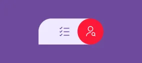 purple background with checklist icon and person icon with magnifying glass
