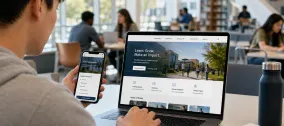 student on higher ed website