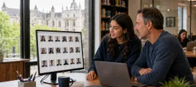 Prospective student and parent reviewing a staff directory on a website