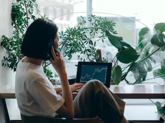 Woman looking at computer