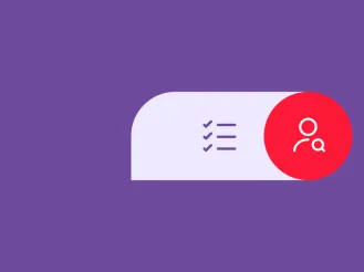 purple background with checklist icon and person icon with magnifying glass
