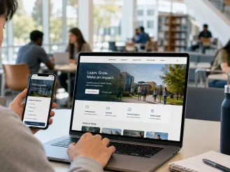student on higher ed website