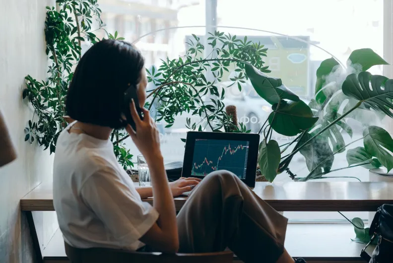 Woman looking at computer