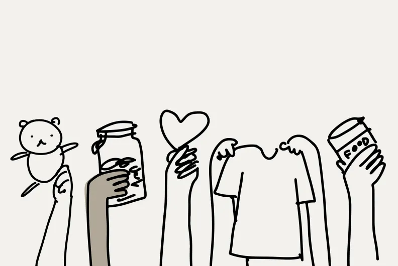 Illustration of hands holding up objects