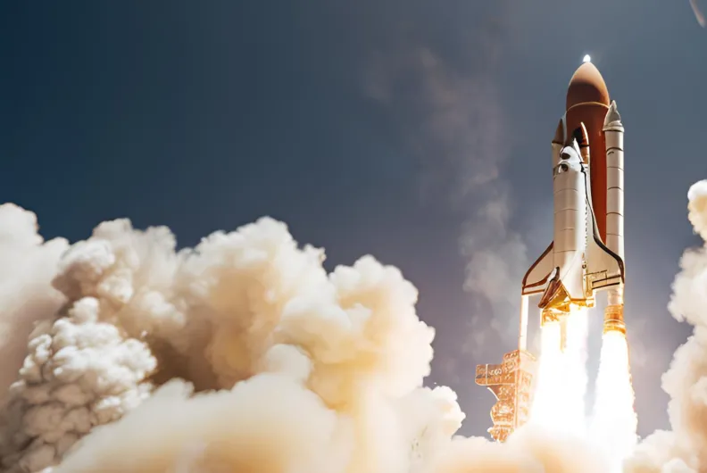 Rocket flying into space