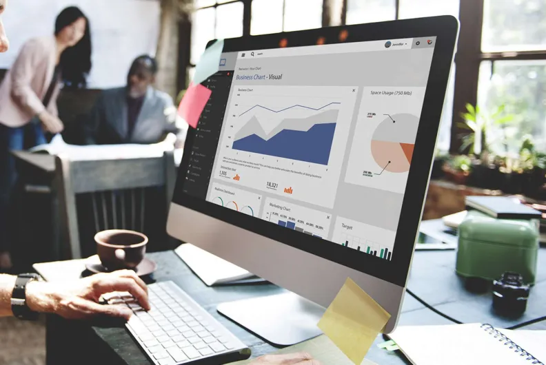 Screen with metrics charts